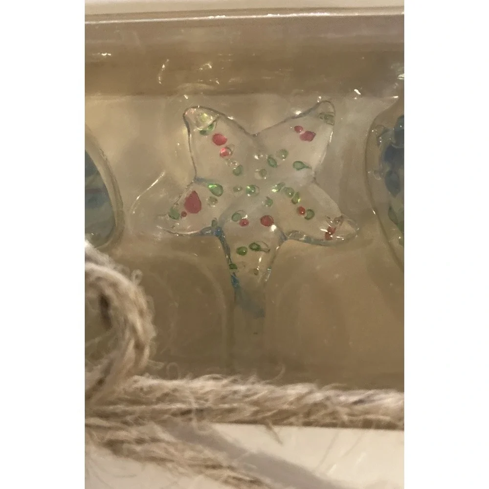 Pottery Barn Glass Picks Set Of 4 Beachy Fish Shell Starfish Ocean Sea NEW‎